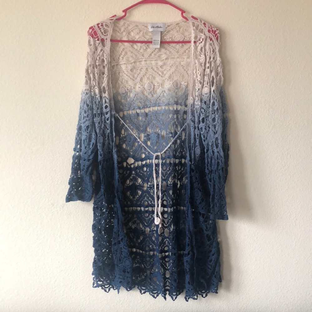 Blue/Beige Crocheted Cardigan/Cover up